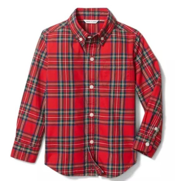 Boys Size 7 Janie & Jack Bradbury Red Plaid Poplin Button Down Shirt - Picture 1 of 6